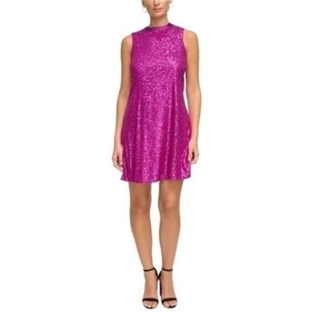 Kensie Fuchsia Sequin Sleeveless‎ Mock Neck Bow Party Formal Dress Size 2 NWT